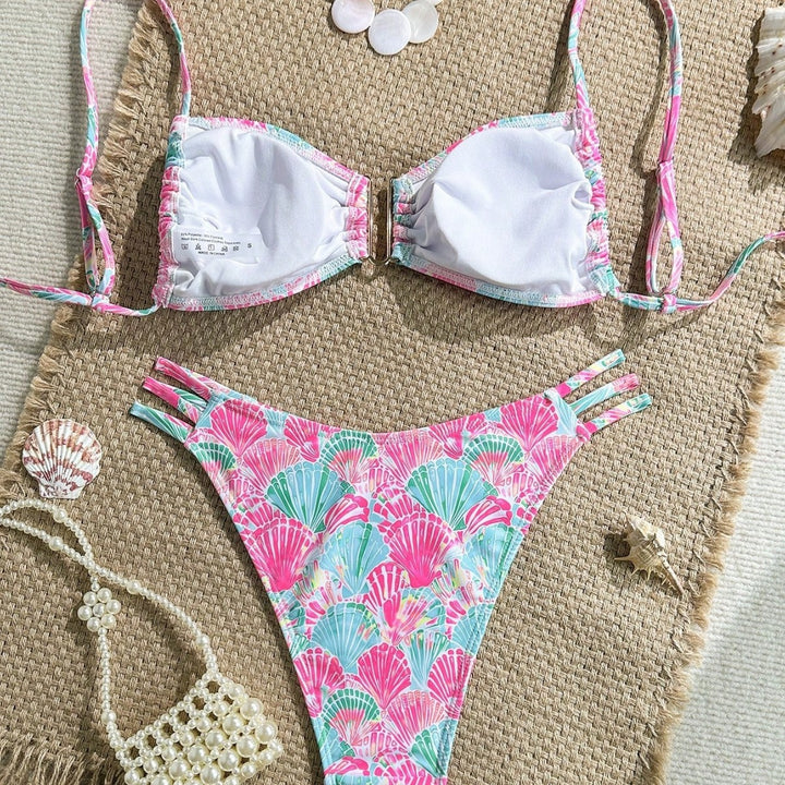 Damen Push-Up Bikini mit zarten Muschelmotiven Drune