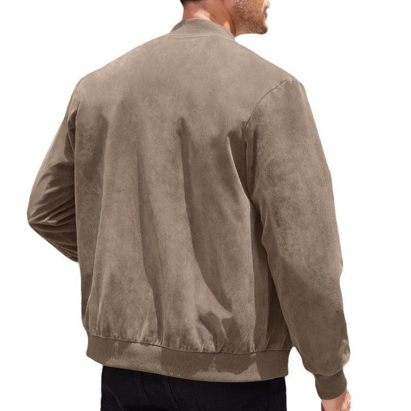 Herren hochwertige Wildlederjacke im sportlichen Bomberstil mit elastischen Bündchen Drune