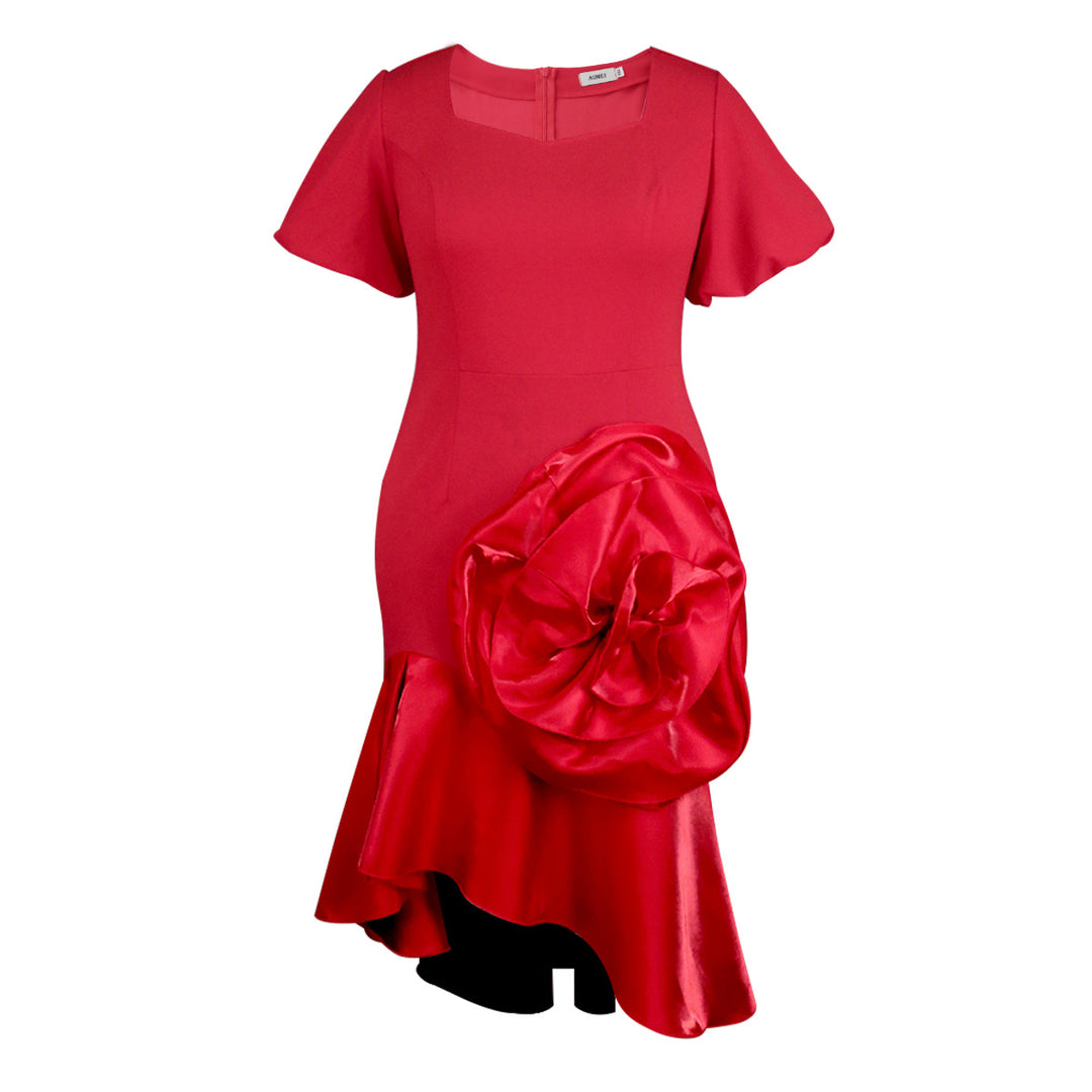 Damen Elegantes Abendkleid mit voluminösem Blumenakzent Drune