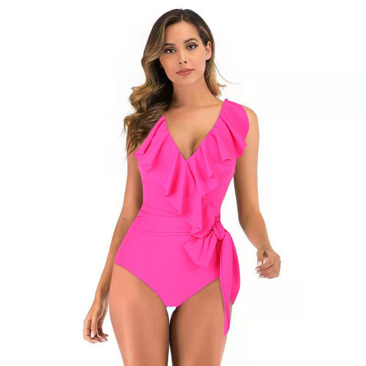 Damen Einteiliger Badeanzug mit raffinierten Rüschendetails und eleganter Schleife Drune