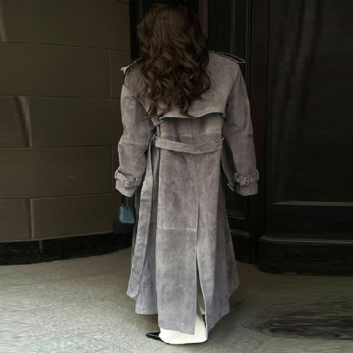 Damen Edler Suede-Trenchcoat mit breitem Kragen und praktischen Taschen Drune