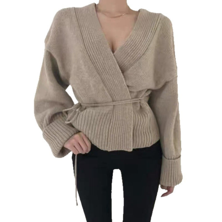 Damen Wickelstrickjacke mit strukturiertem Design und breiten Ärmeln Drune