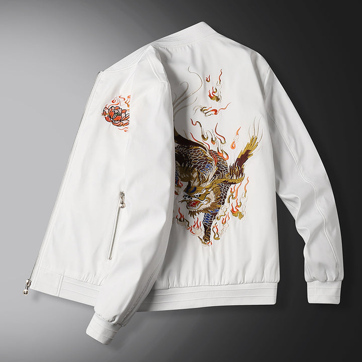 Herren Bomberjacke mit orientalischer Tigerstickerei, leichter Microfaser‑Außenlage und Rippbündchen Drune