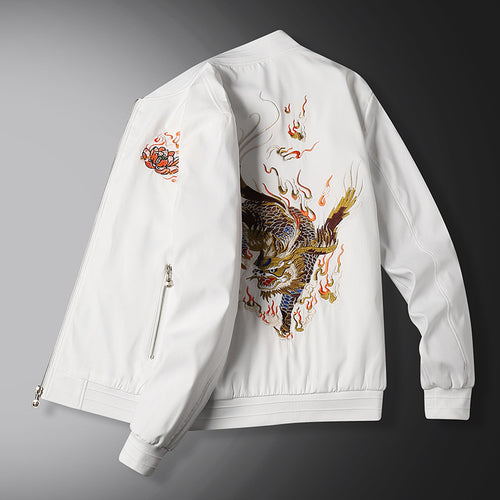 Herren Bomberjacke mit orientalischer Tigerstickerei, leichter Microfaser‑Außenlage und Rippbündchen Drune
