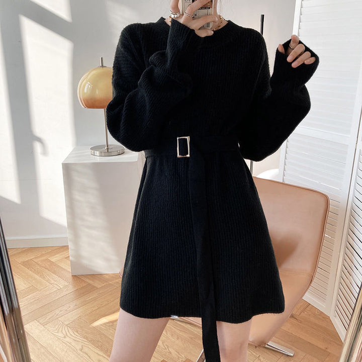 Damen Modischer Strickpullover mit Gürtel Drune