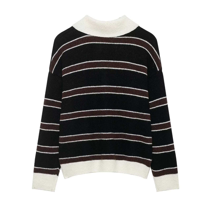 Damen lässiger Strickpullover mit Kragen und Knopfleiste Drune
