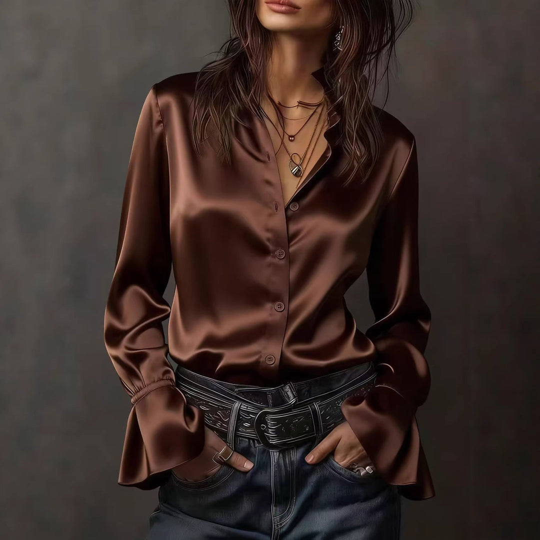 Damen Elegante Seidenbluse mit Raffungen an den Ärmeln Drune