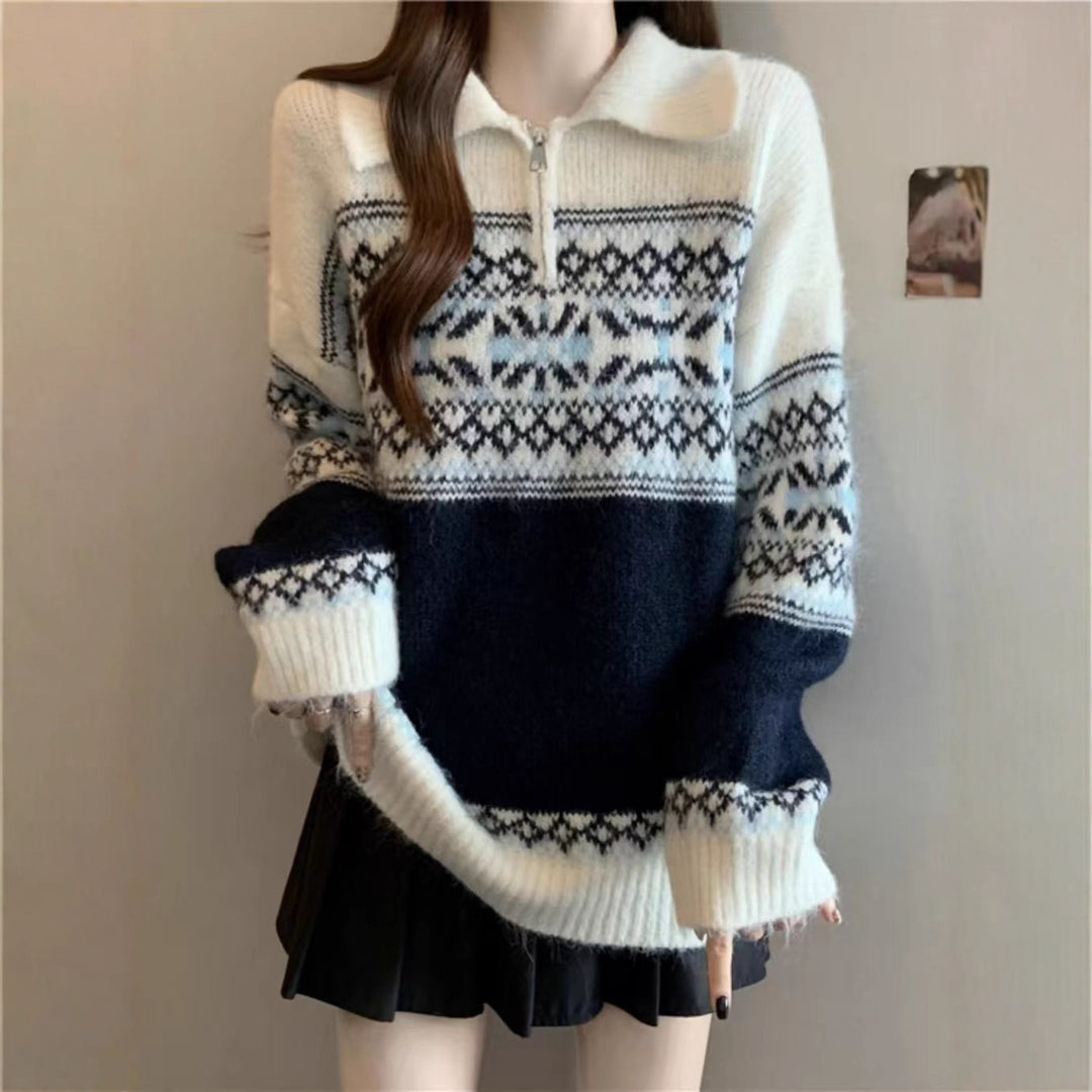 Damen Strickpullover mit aufwendigem Norweger-Muster Drune