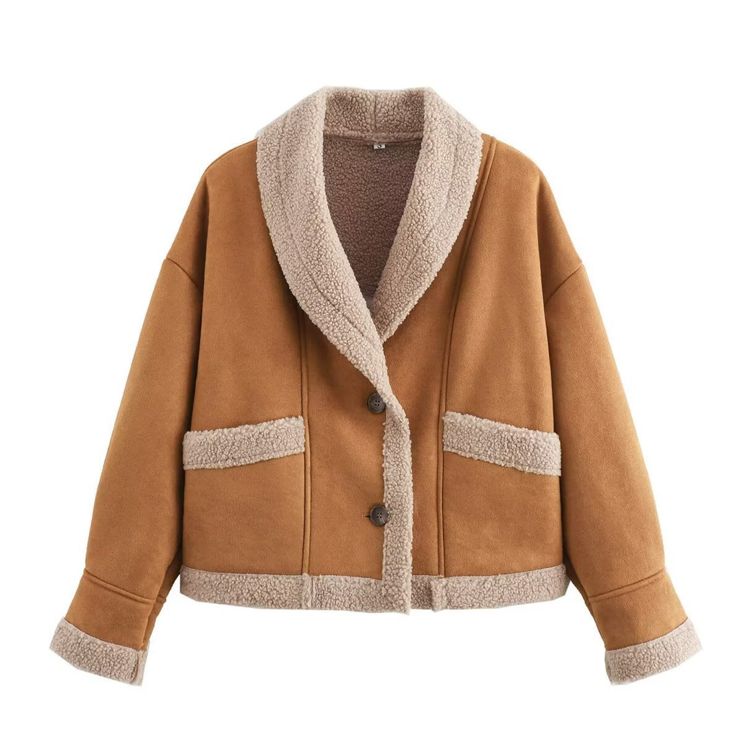 Damen nan boxy Kurzjacke im Aviator Look mit großem Schalkragen und Teddyfutter Drune