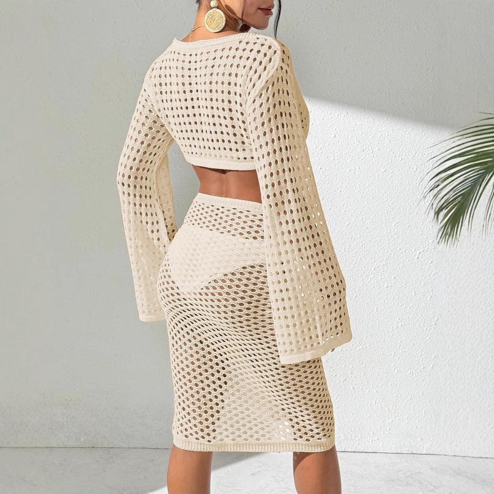 Damen gehäkelter Strandüberwurf mit eleganten Schlagärmel Drune