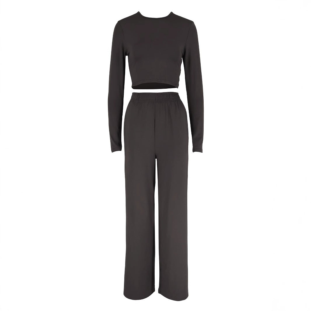 Damen Elegantes Zweiteiliges Set mit cropped Oberteil und weiten Hosen Drune