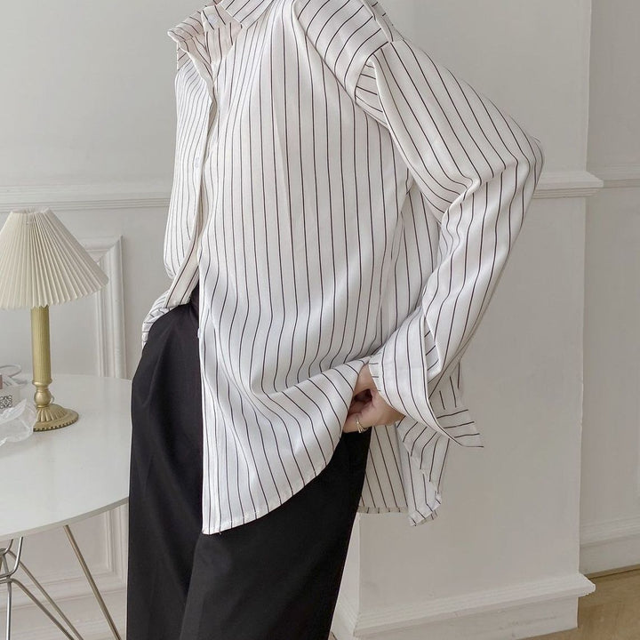 Damen Klassische Hemdbluse mit feinen Streifen Drune