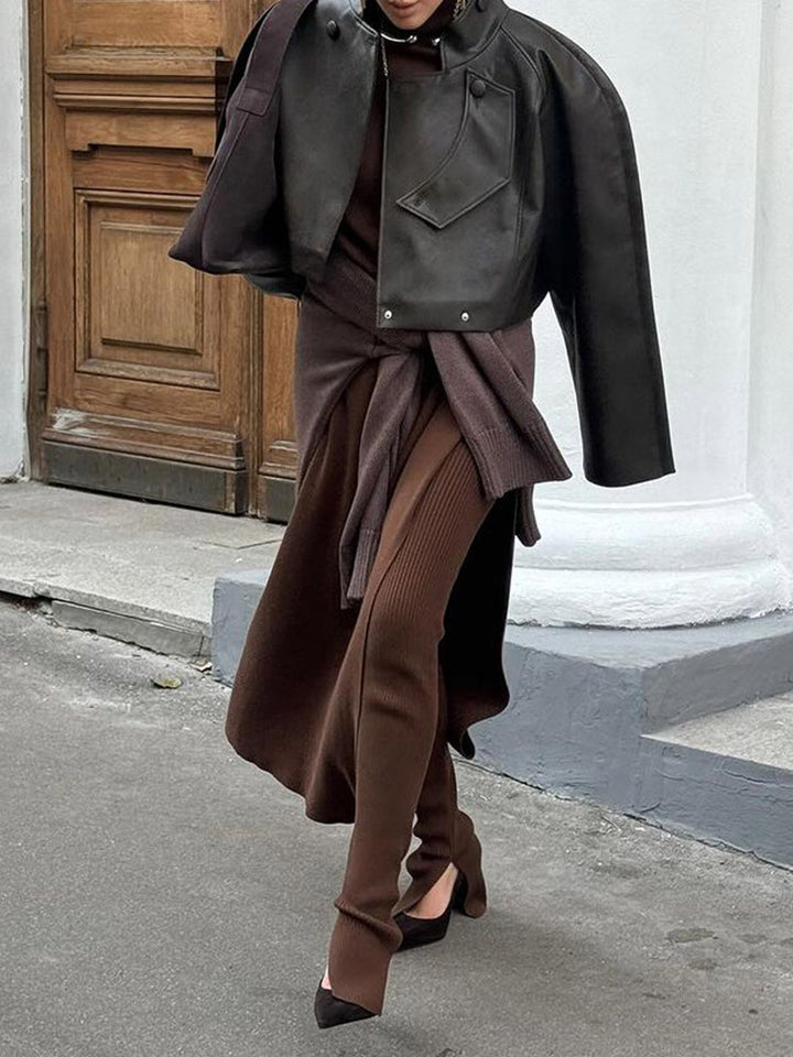 Damen Elegante Lederjacke mit strukturiertem Design und asymmetrischem Schnitt Drune