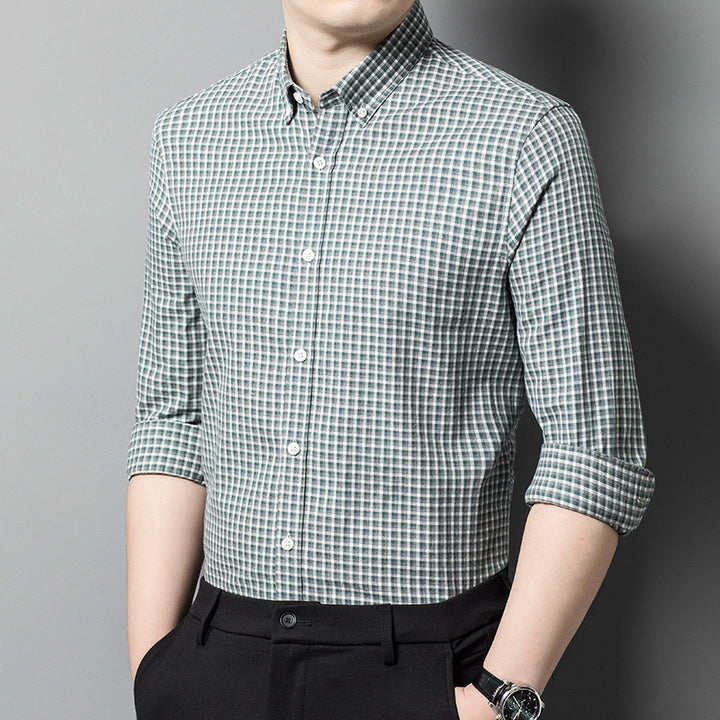Herren Karierter Hemd aus atmungsaktiver Baumwollmischung mit elegantem Button-Down-Kragen Drune