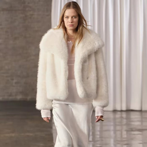 Damen nan luxuriöse kurzfell Kunstfelljacke mit weitem Schalkragen, kastiger Cropped-Silhouette und wärmender Fütterung Drune