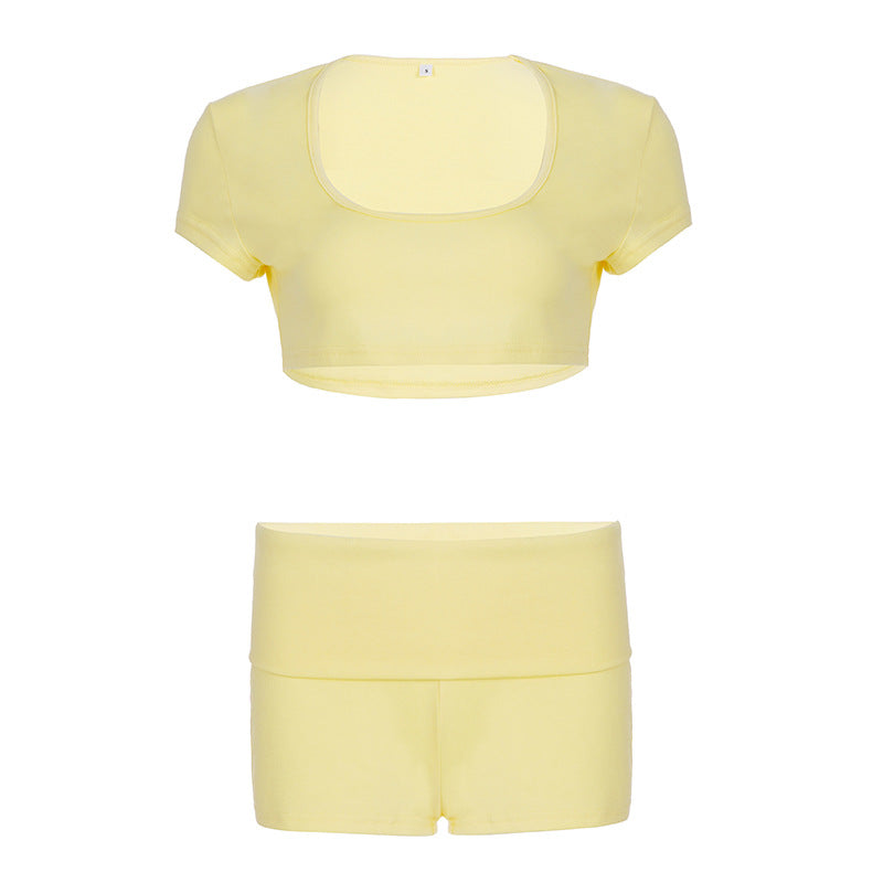 Damen Sportliches Crop-Top und Hohe Taille Shorts Set Drune