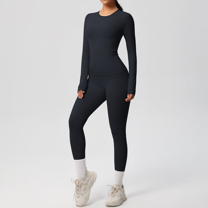 Damen Figurformendes Langarm-Top und Hochbundige Leggings Set Drune