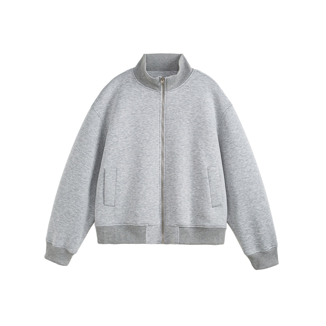 Unisex Boxy-Reißverschluss-Sweatjacke mit Funnelkragen und Rippbündchen Drune