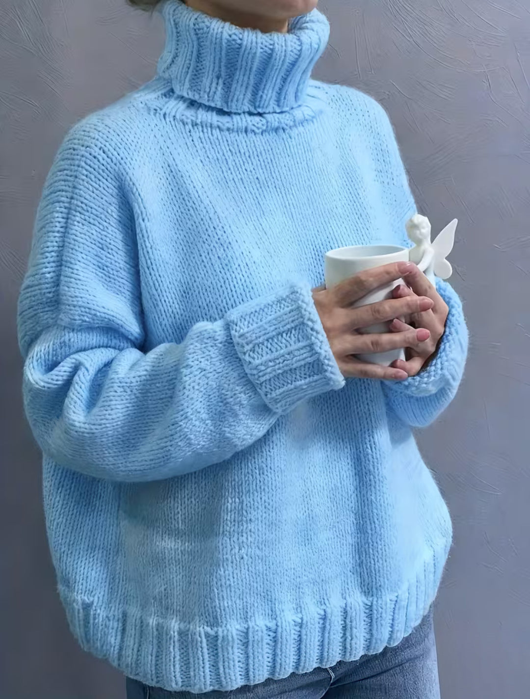 Damen Oversize-Rollkragenpullover im Fluffy-Mix mit breiten gerippten Bündchen Drune