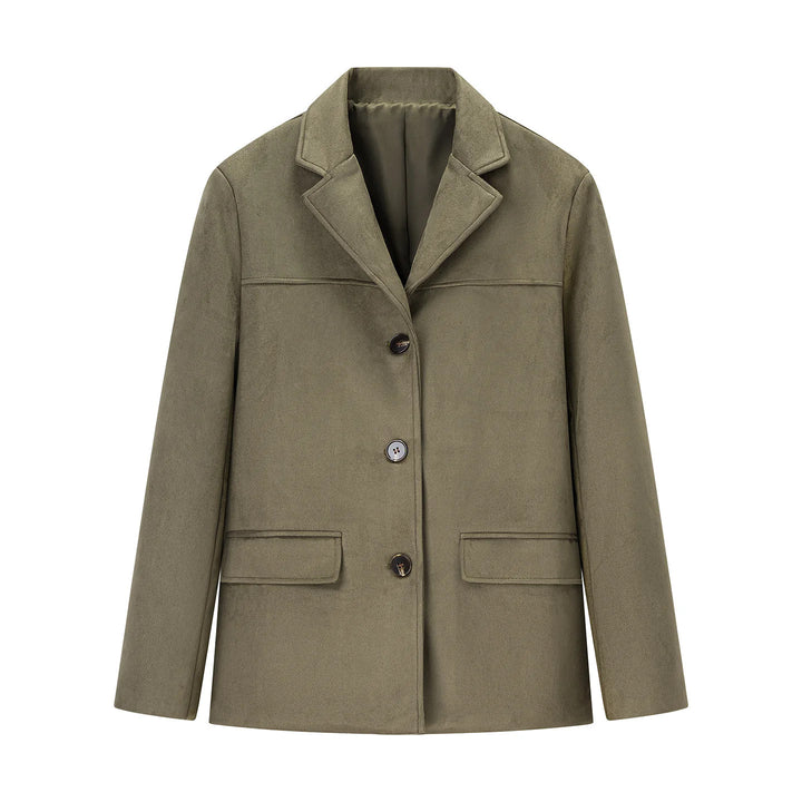 Damen nan kurzer Wollblend-Blazer-Mantel mit geradem Schnitt, Reverskragen und Pattentaschen Drune