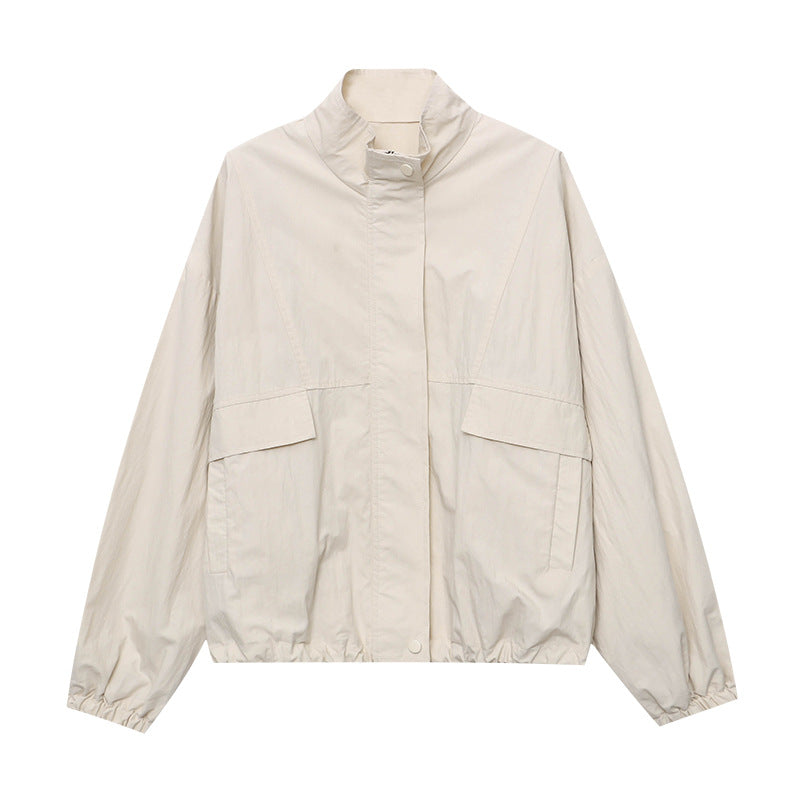 Damen lässige Utility-Jacke mit hohem Kragen und praktischen Taschen Drune