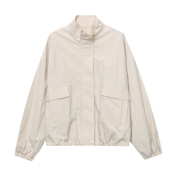 Damen lässige Utility-Jacke mit hohem Kragen und praktischen Taschen Drune