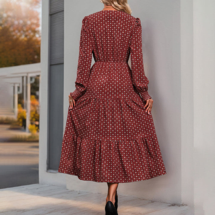 Damen Elegantes Midi-Kleid mit Rüschen und Bindeband Drune