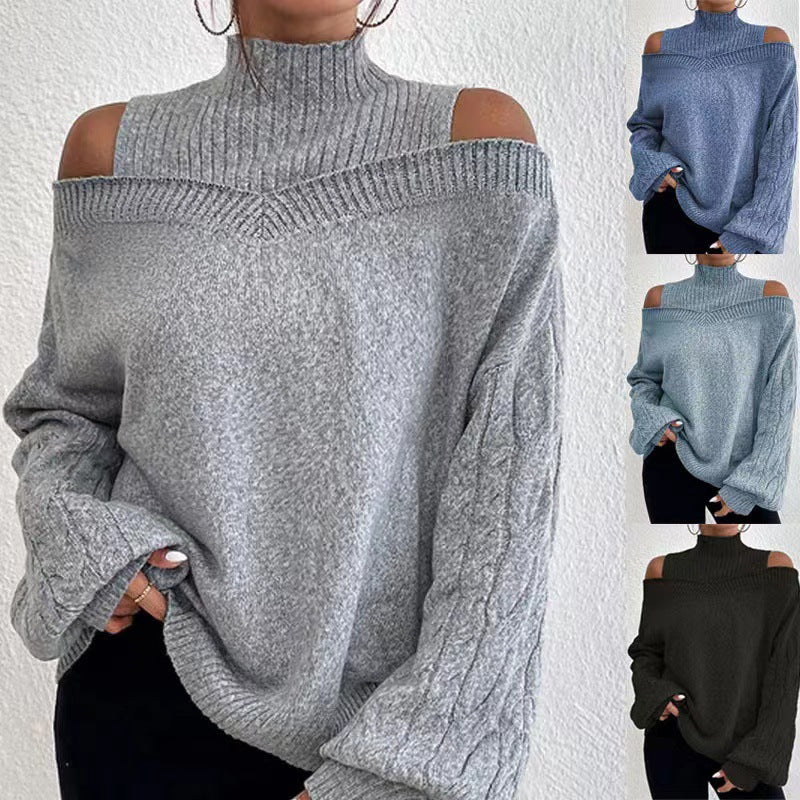 Damen Pullover mit schulterfreien Ärmeln und hohem Kragen Drune