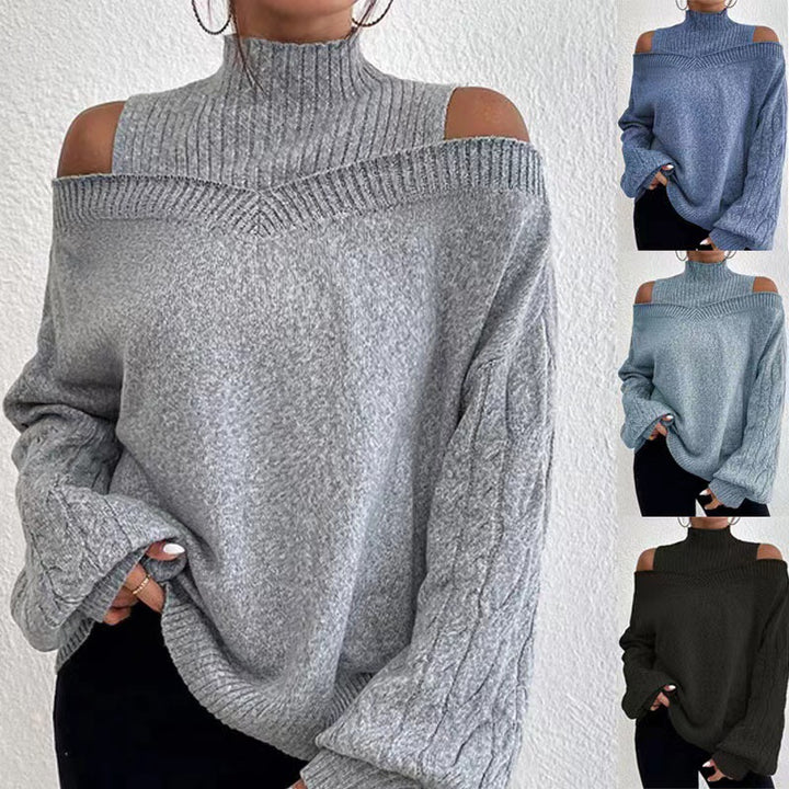 Damen Pullover mit schulterfreien Ärmeln und hohem Kragen Drune