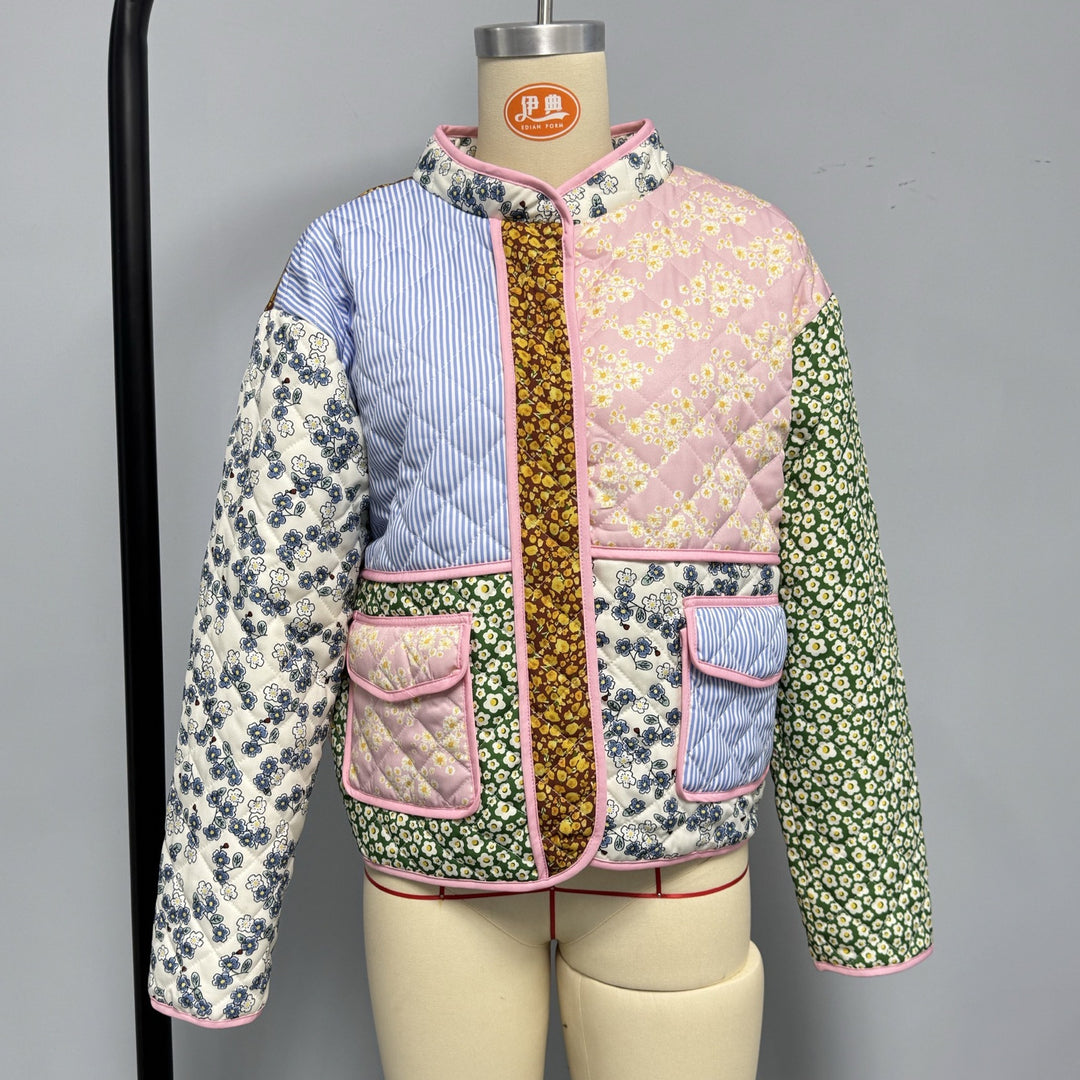 Damen Steppjacke mit buntem Patchwork-Muster Drune