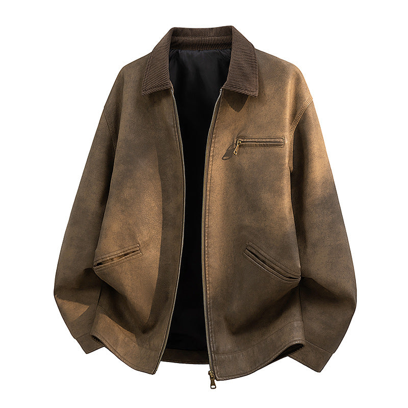 Herren Lässige Kunstlederjacke mit Stehkragen und praktischen Taschen Drune