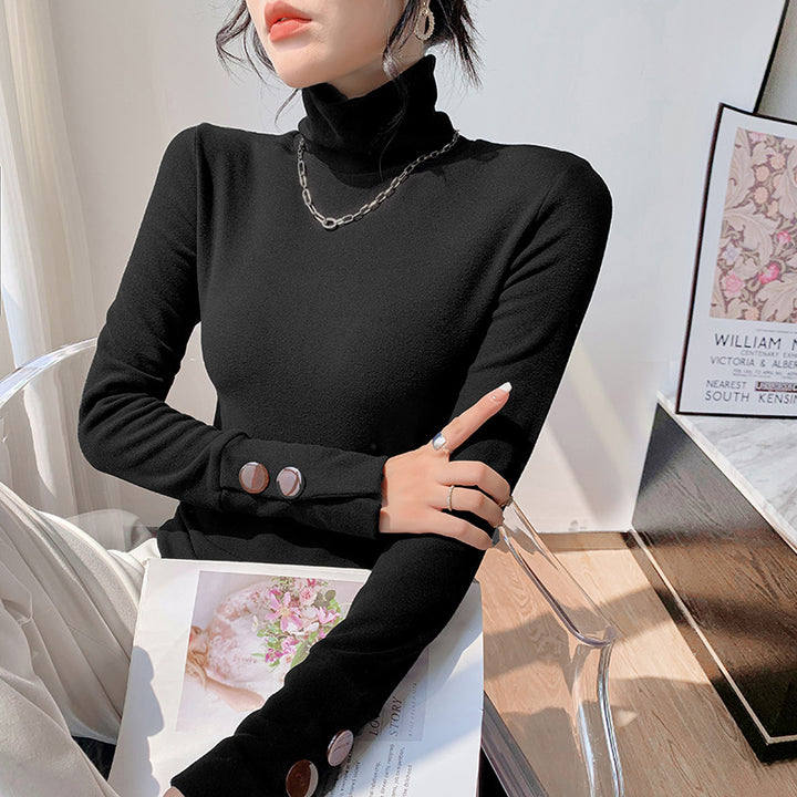 Damen Langarm-Turtleneck aus feinem Rippmaterial Drune