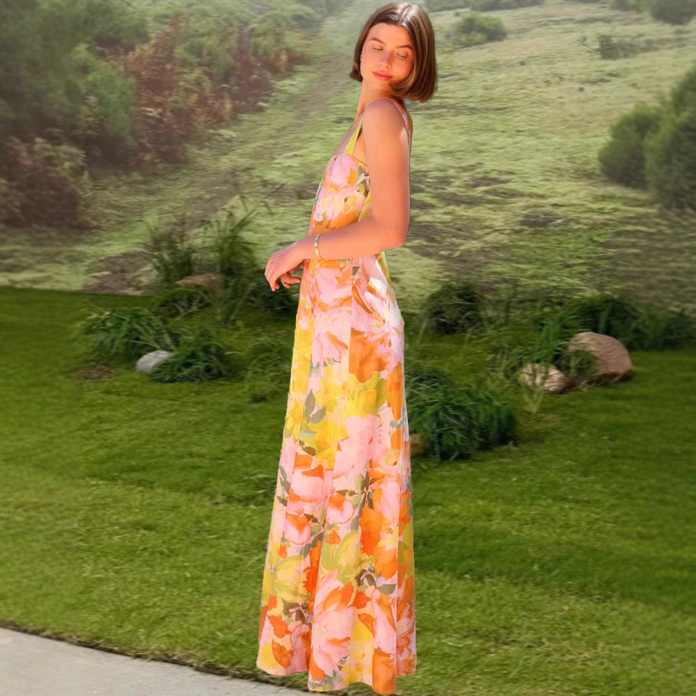 Damen Florales Maxikleid mit tailliertem Schnitt und Spaghettiträgern Drune