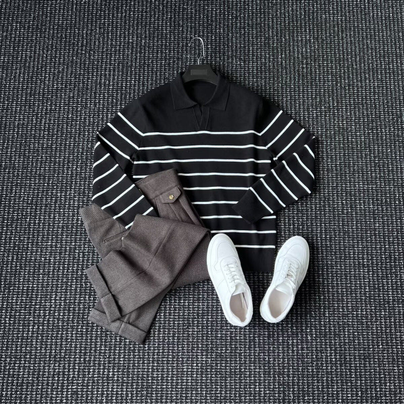 Herren Modischer Strickpullover mit V-Ausschnitt und Streifen Drune