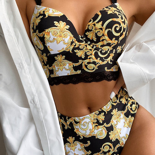 Damen Push-Up Bikini mit verzierten Trägern Drune