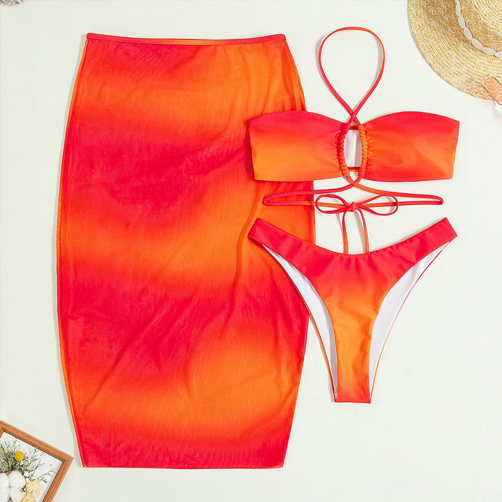 Damen Set mit modischem Bandeau-Oberteil und schulterfreier Maxi-Rock Drune