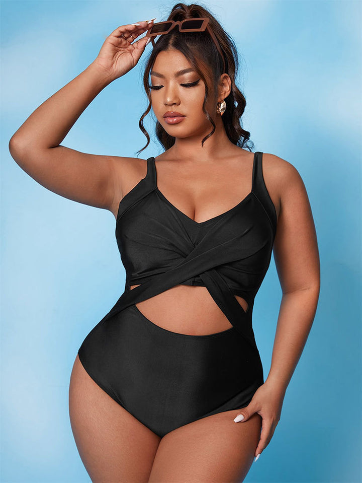 Damen Einteiliger Badeanzug mit stylischem Wickelschnitt und trendigen Cut-Out Drune
