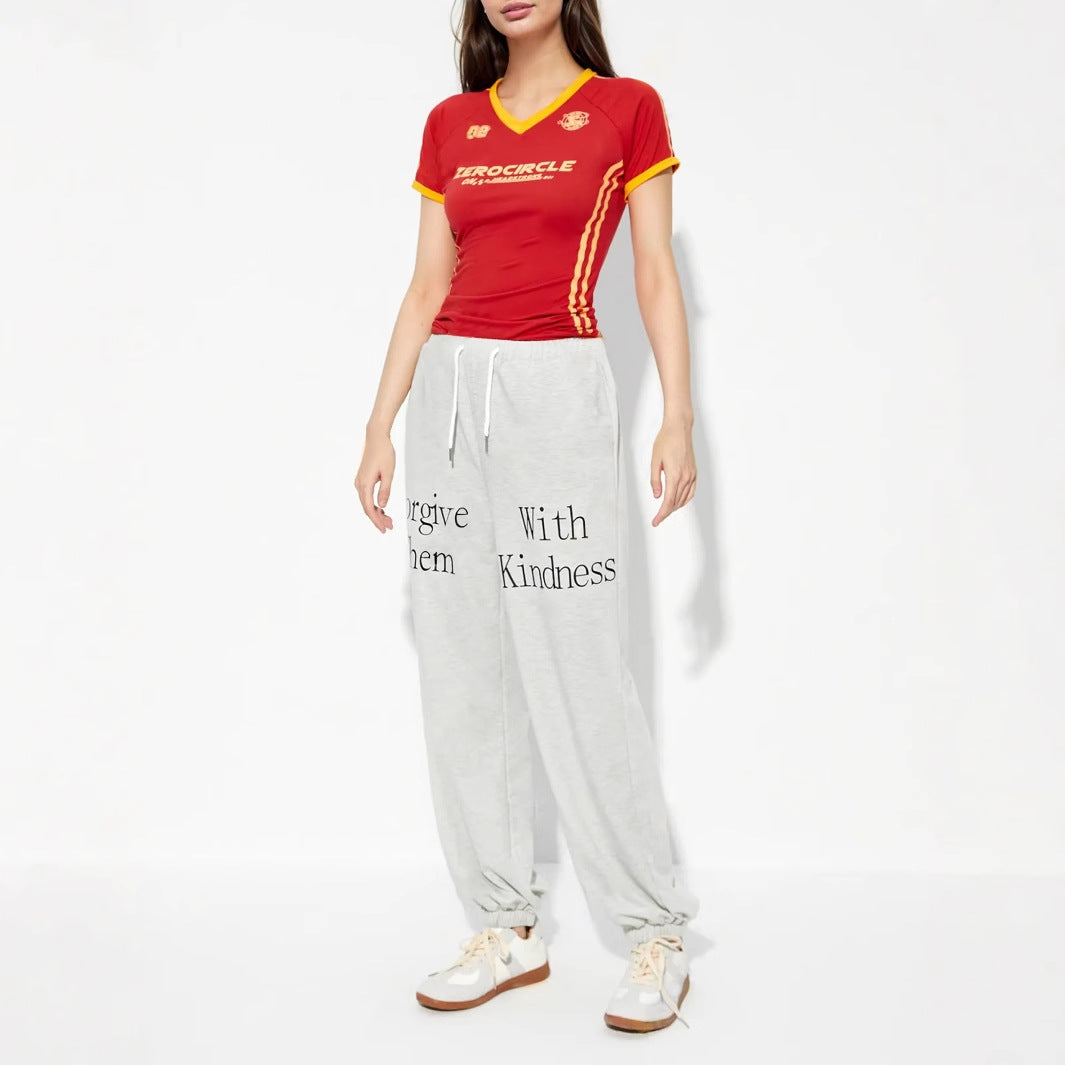 Damen lässige Jogginghose mit grafischem Print und elastischem Bund Drune