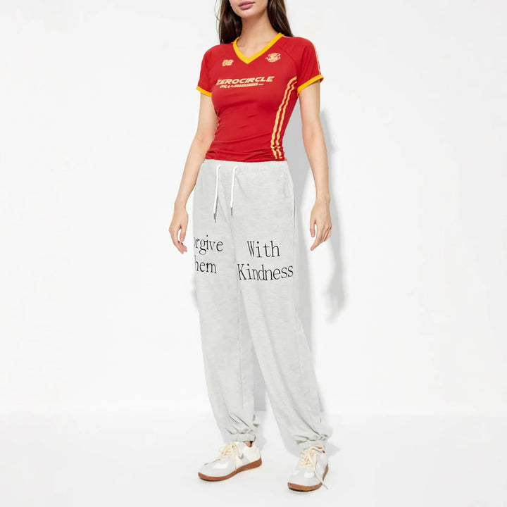 Damen lässige Jogginghose mit grafischem Print und elastischem Bund Drune