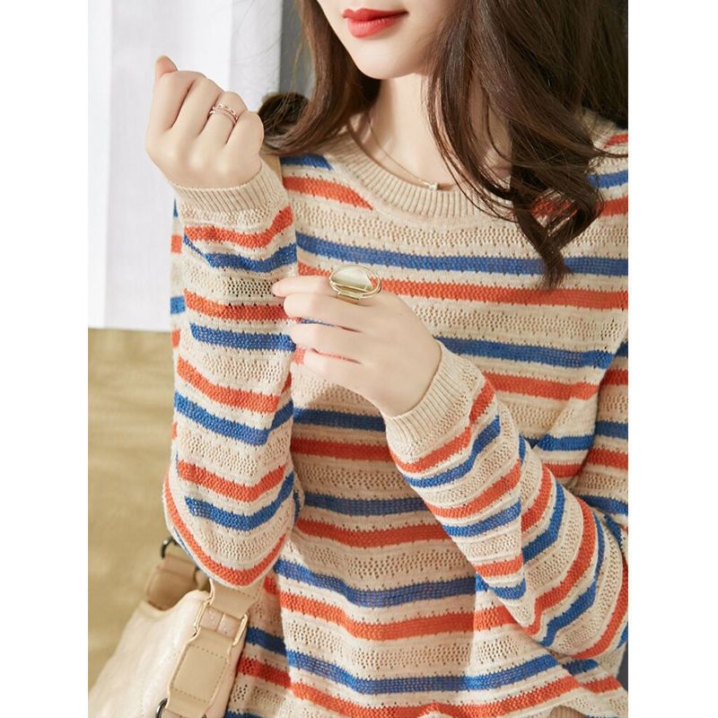 Damen lässiger Strickpullover mit Streifenmuster Drune