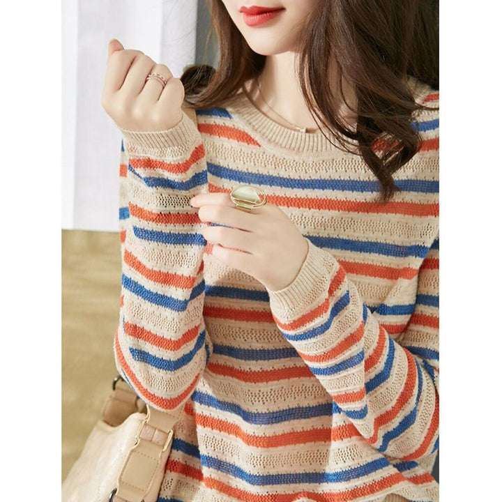 Damen lässiger Strickpullover mit Streifenmuster Drune