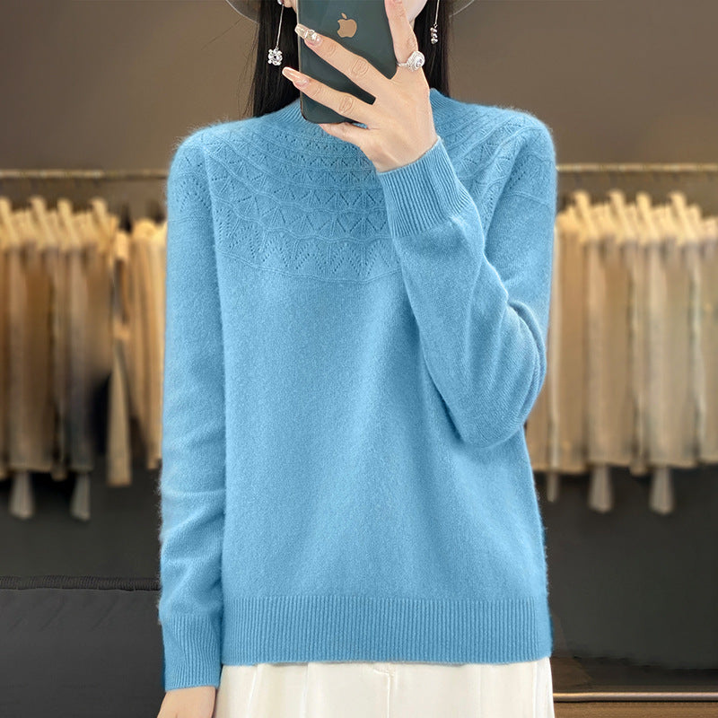Damen Kuscheliger Mohair‑Optik Pullover mit Zierstruktur am Oberteil und Stehkragen Drune