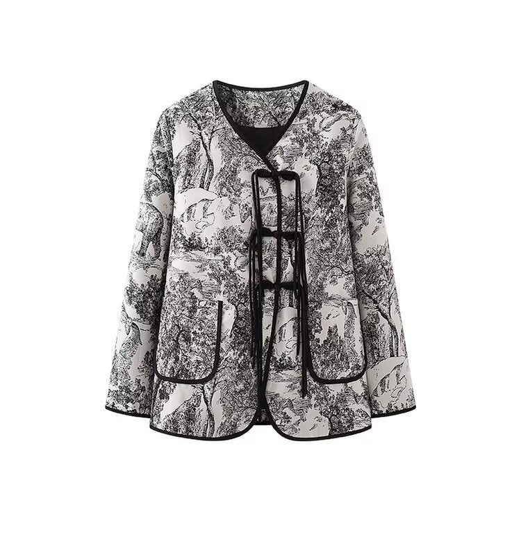 Damen modische Quilted Blazerjacke mit kunstvollem Landhausdruck Drune