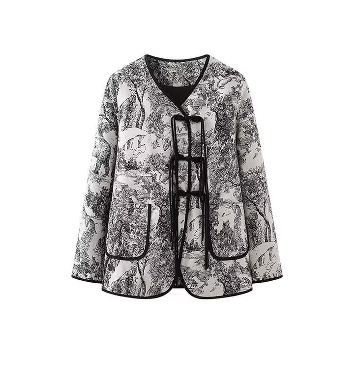 Damen modische Quilted Blazerjacke mit kunstvollem Landhausdruck Drune