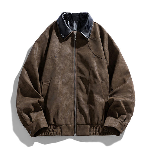 Herren Modische Kunstlederjacke mit Stehkragen Drune