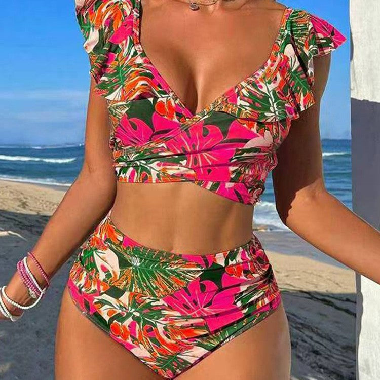 Damen Cropped Bikini-Set mit verspieltem Rüschendesign und elegantem Bindeträgersystem Drune