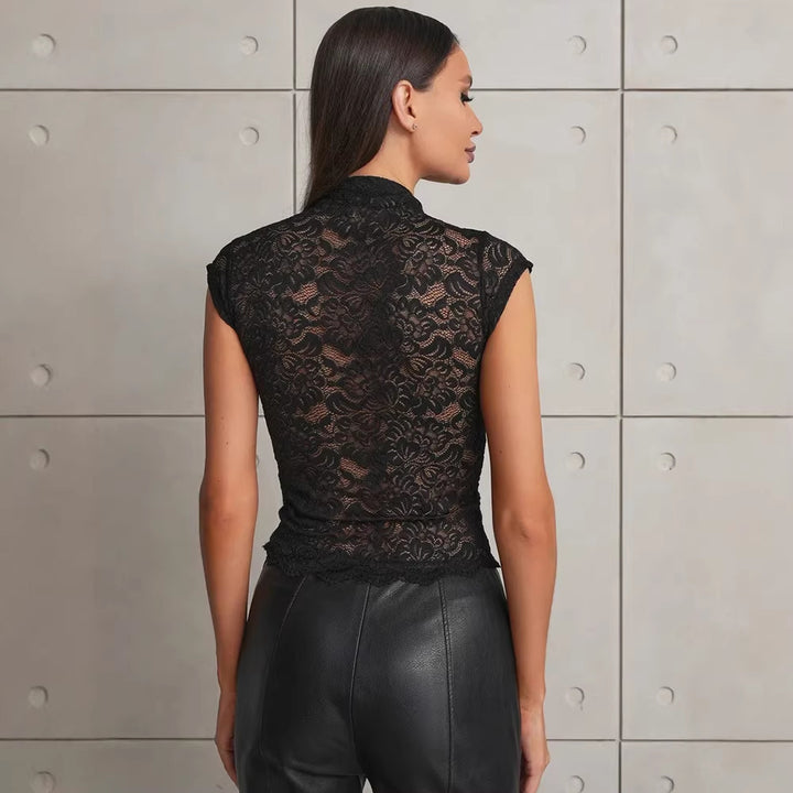 Damen Spitzenbluse mit Stehkragen Drune