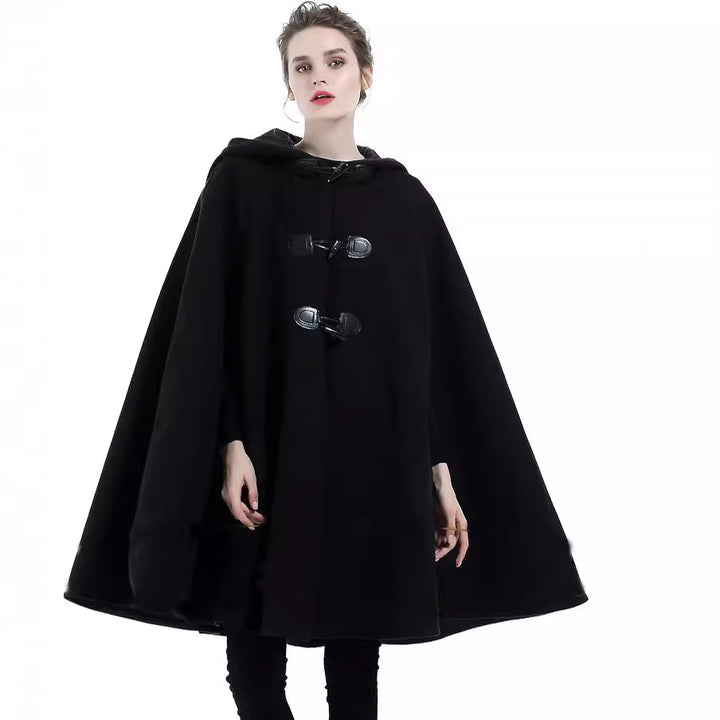 Damen Cape-Mantel mit Kapuze und Knebelverschlüssen Drune