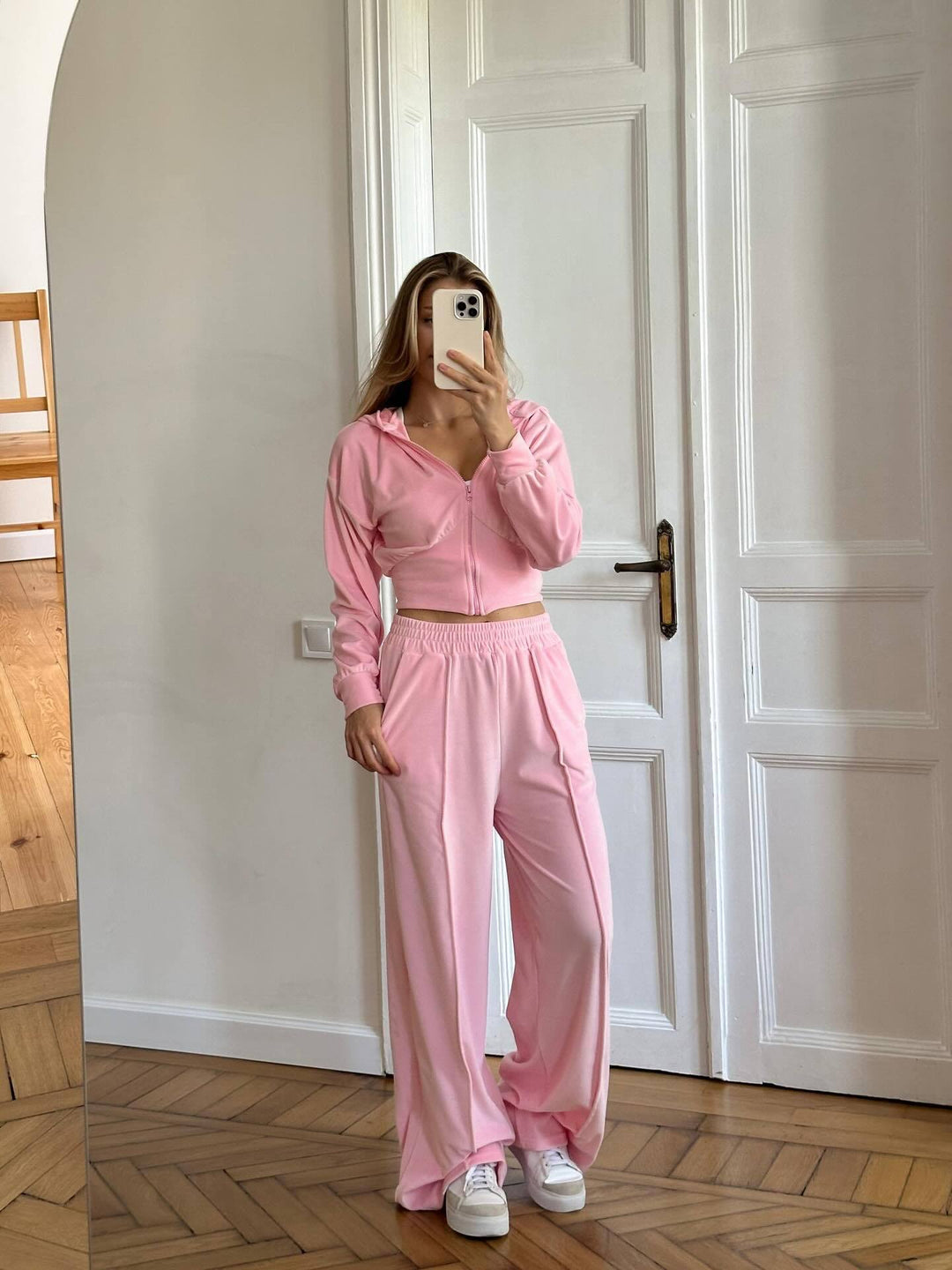Damen Sportliches Cropped Hoodie und lockere Jogginghose Set Drune