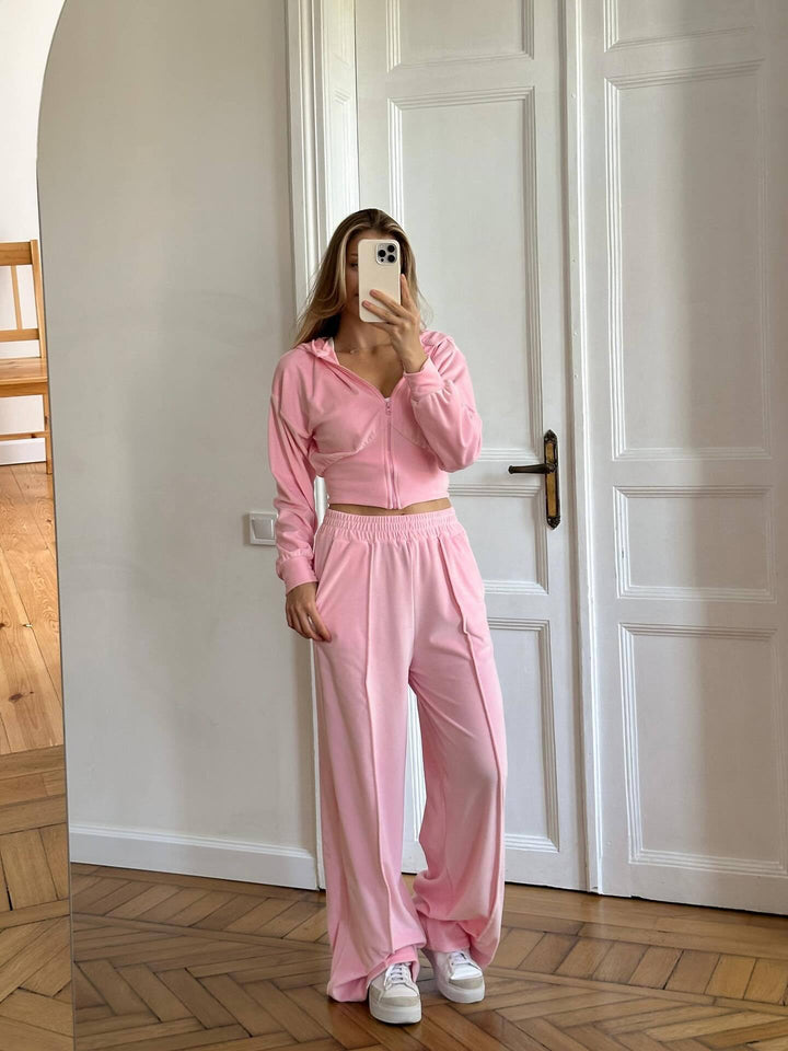 Damen Sportliches Cropped Hoodie und lockere Jogginghose Set Drune